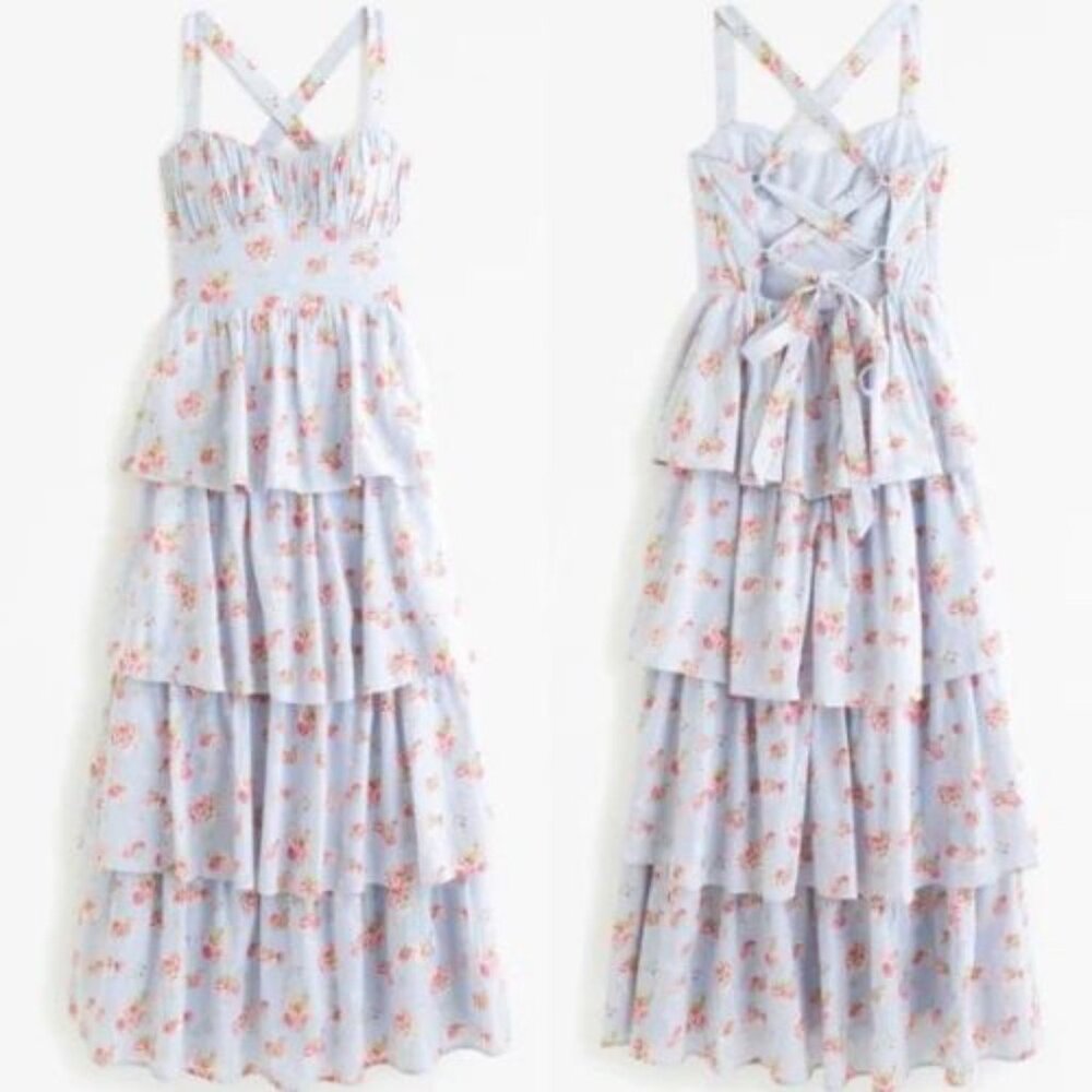 Abercrombie & Fitch Light Blue Floral Tiered Maxi Dress